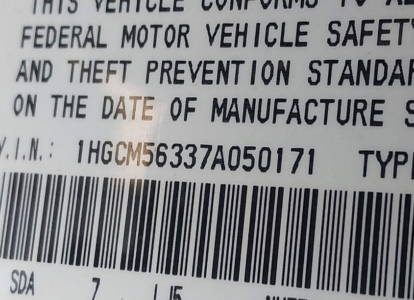 Photo 9 of 2007 Honda Accord 2.4 SE (VIN 1HGCM56337A050171)