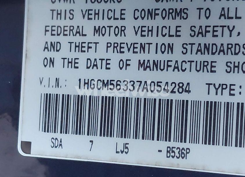 Photo 9 of 2007 Honda Accord 2.4 SE (VIN 1HGCM56337A054284)