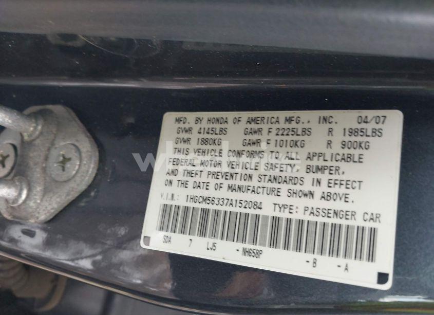 Photo 9 of 2007 Honda Accord 2.4 SE (VIN 1HGCM56337A152084)