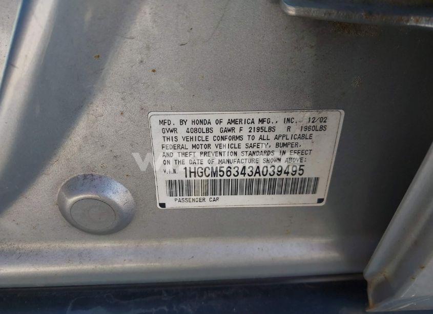 Photo 9 of 2003 Honda Accord 2.4 LX (VIN 1HGCM56343A039495)