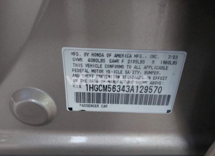 Photo 9 of 2003 Honda Accord 2.4 LX (VIN 1HGCM56343A129570)