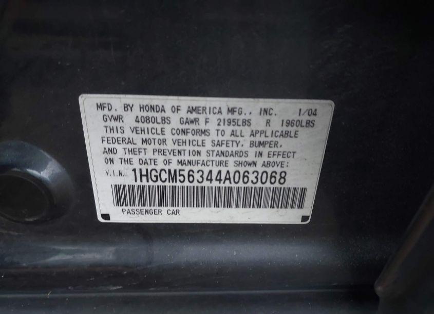 Photo 9 of 2004 Honda Accord 2.4 LX (VIN 1HGCM56344A063068)