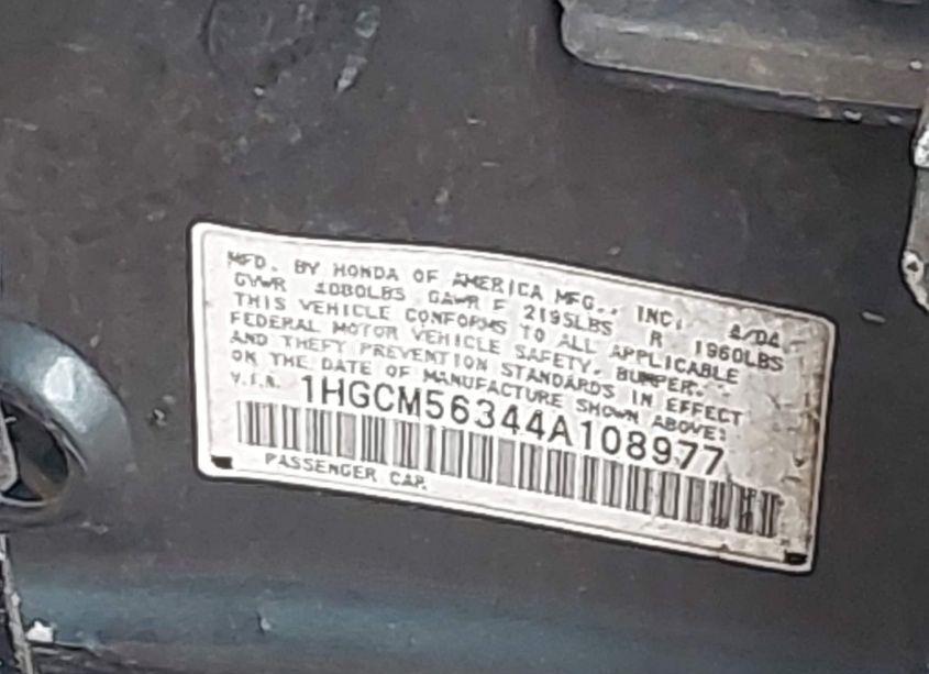 Photo 9 of 2004 Honda Accord 2.4 LX (VIN 1HGCM56344A108977)
