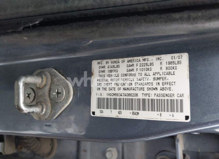 Photo 9 of 2007 Honda Accord 2.4 SE (VIN 1HGCM56347A086208)