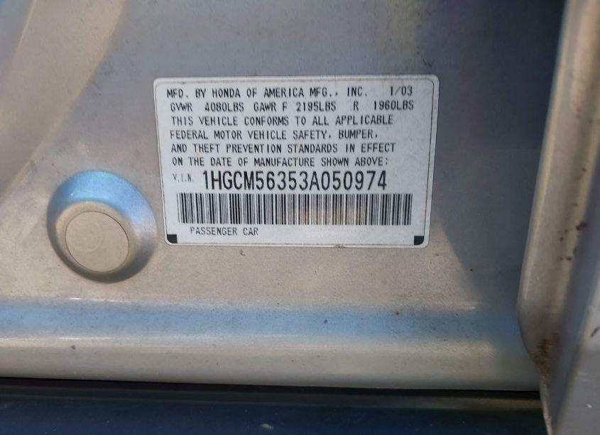 Photo 9 of 2003 Honda Accord 2.4 LX (VIN 1HGCM56353A050974)