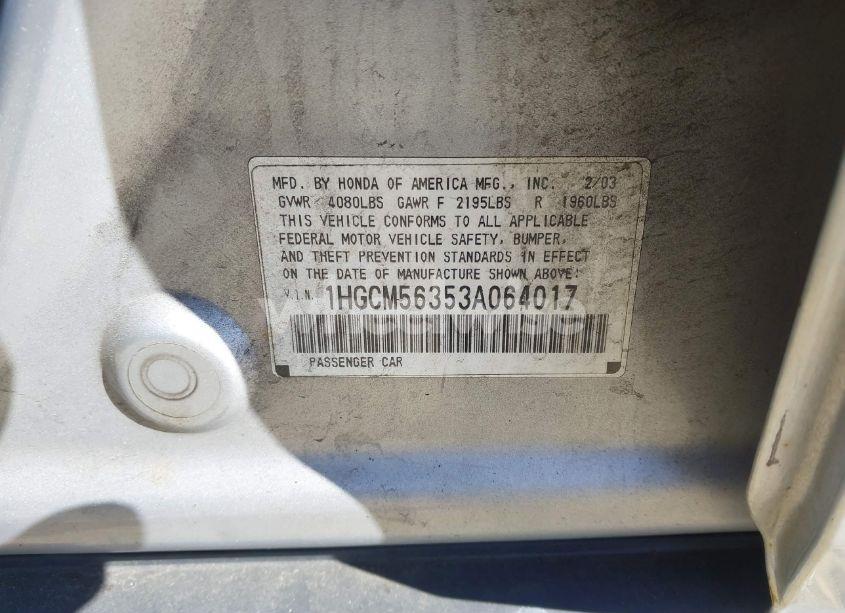 Photo 9 of 2003 Honda Accord 2.4 LX (VIN 1HGCM56353A064017)