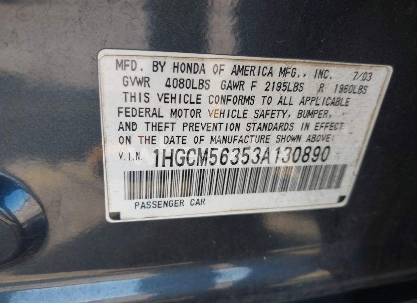 Photo 9 of 2003 Honda Accord 2.4 LX (VIN 1HGCM56353A130890)