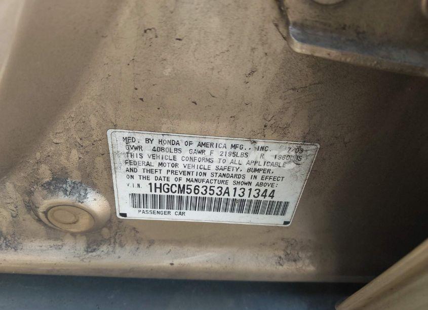 Photo 9 of 2003 Honda Accord 2.4 LX (VIN 1HGCM56353A131344)