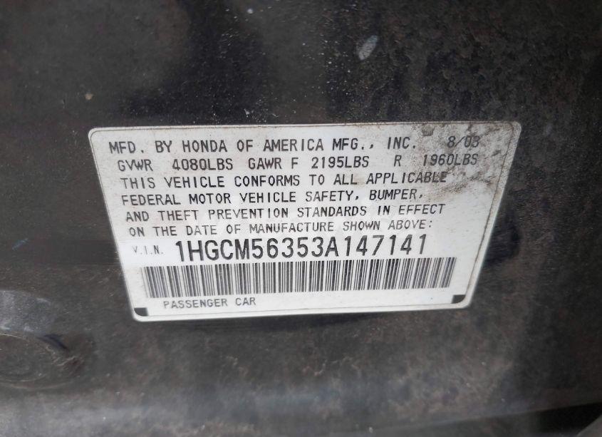 Photo 9 of 2003 Honda Accord 2.4 LX (VIN 1HGCM56353A147141)