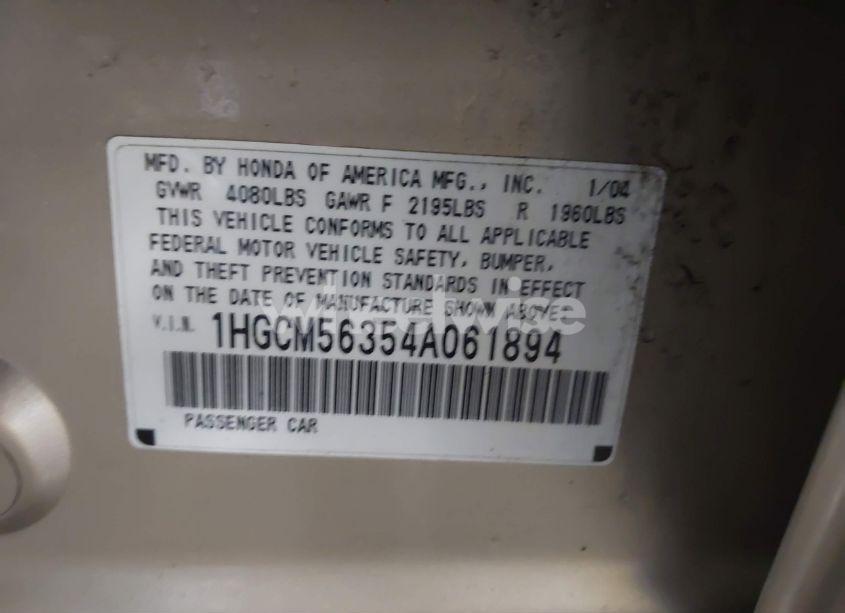 Photo 9 of 2004 Honda Accord 2.4 LX (VIN 1HGCM56354A061894)