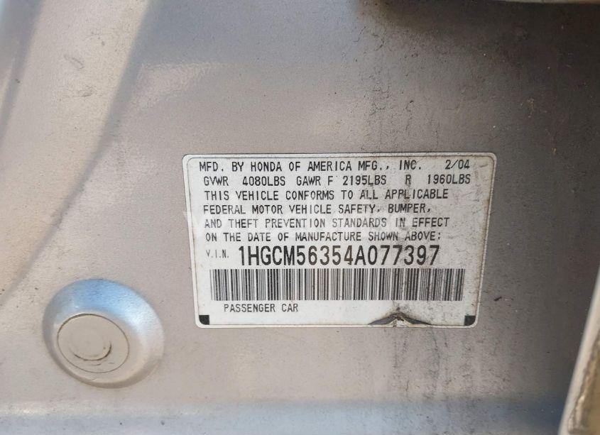 Photo 9 of 2004 Honda Accord 2.4 LX (VIN 1HGCM56354A077397)