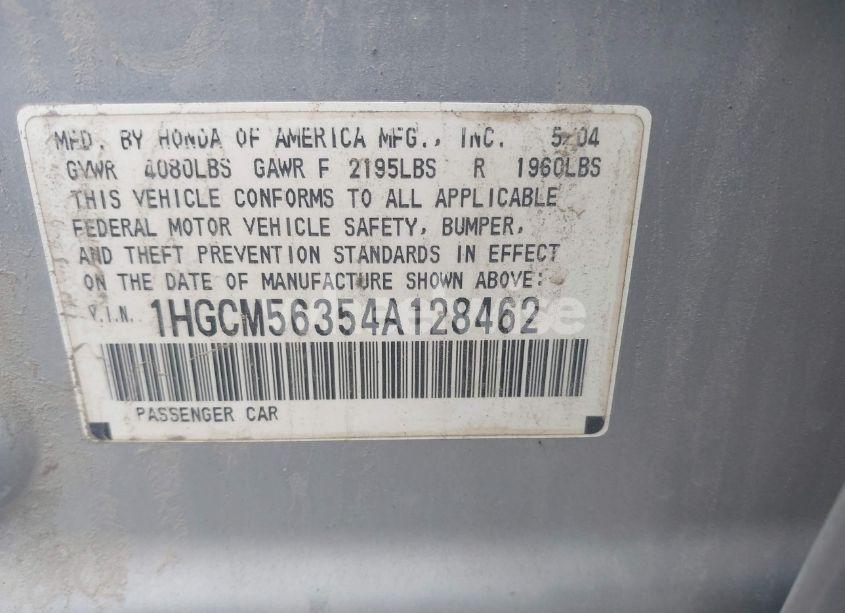 Photo 9 of 2004 Honda Accord 2.4 LX (VIN 1HGCM56354A128462)