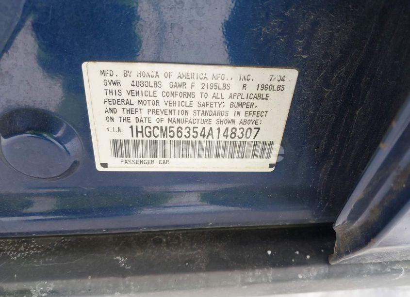 Photo 9 of 2004 Honda Accord 2.4 LX (VIN 1HGCM56354A148307)