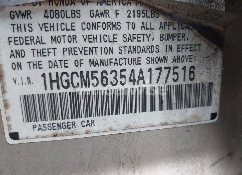 Photo 9 of 2004 Honda Accord 2.4 LX (VIN 1HGCM56354A177516)