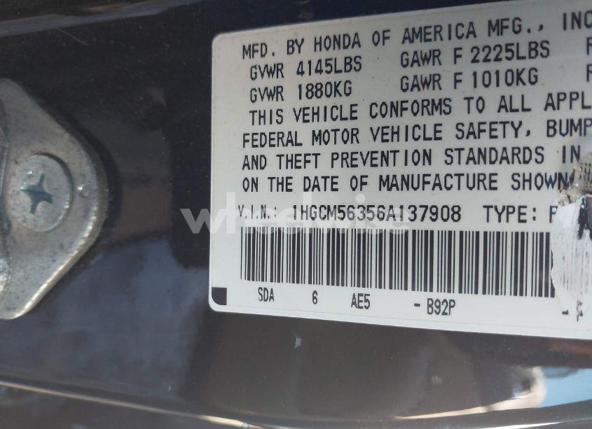 Photo 9 of 2006 Honda Accord 2.4 SE (VIN 1HGCM56356A137908)