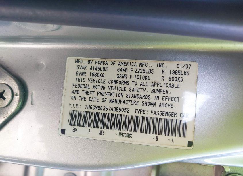 Photo 9 of 2007 Honda Accord 2.4 SE (VIN 1HGCM56357A085052)