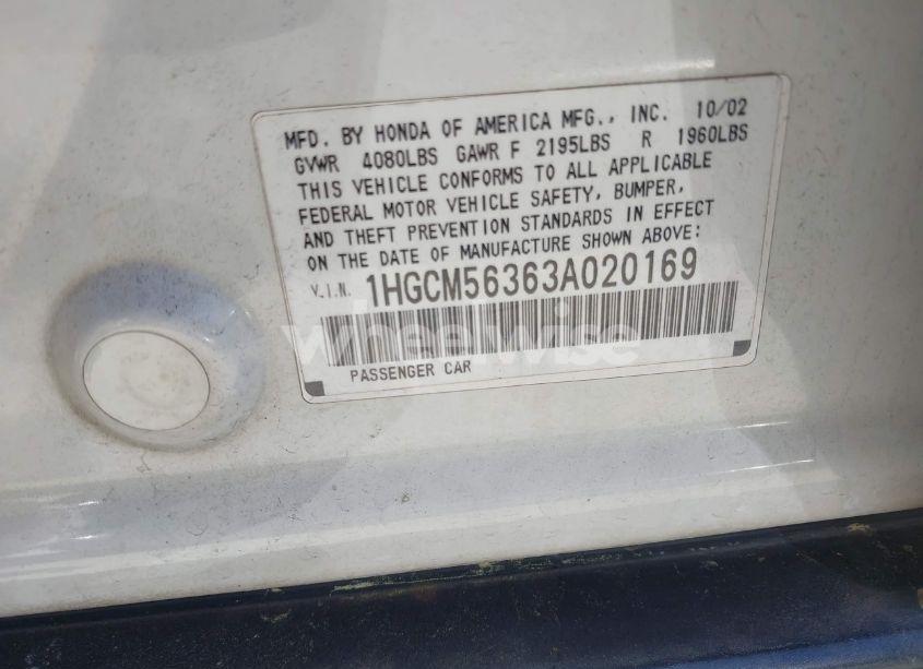 Photo 9 of 2003 Honda Accord 2.4 LX (VIN 1HGCM56363A020169)