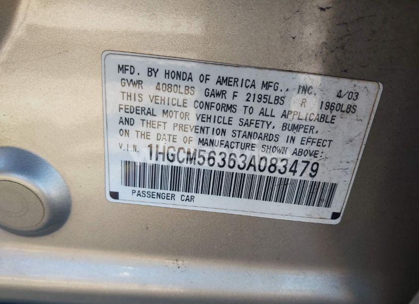 Photo 9 of 2003 Honda Accord 2.4 LX (VIN 1HGCM56363A083479)