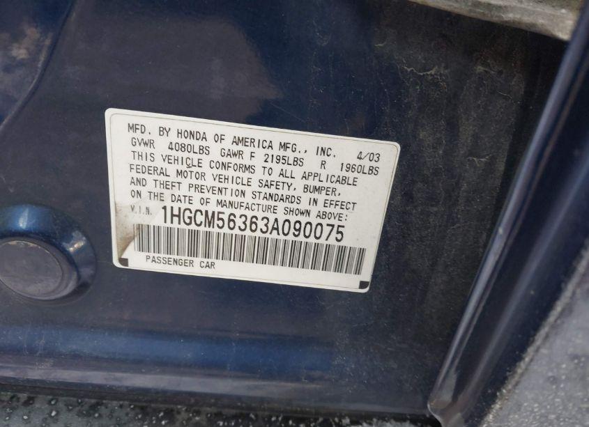 Photo 9 of 2003 Honda Accord 2.4 LX (VIN 1HGCM56363A090075)