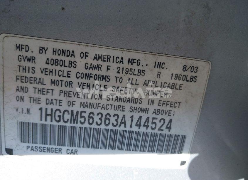 Photo 9 of 2003 Honda Accord 2.4 LX (VIN 1HGCM56363A144524)