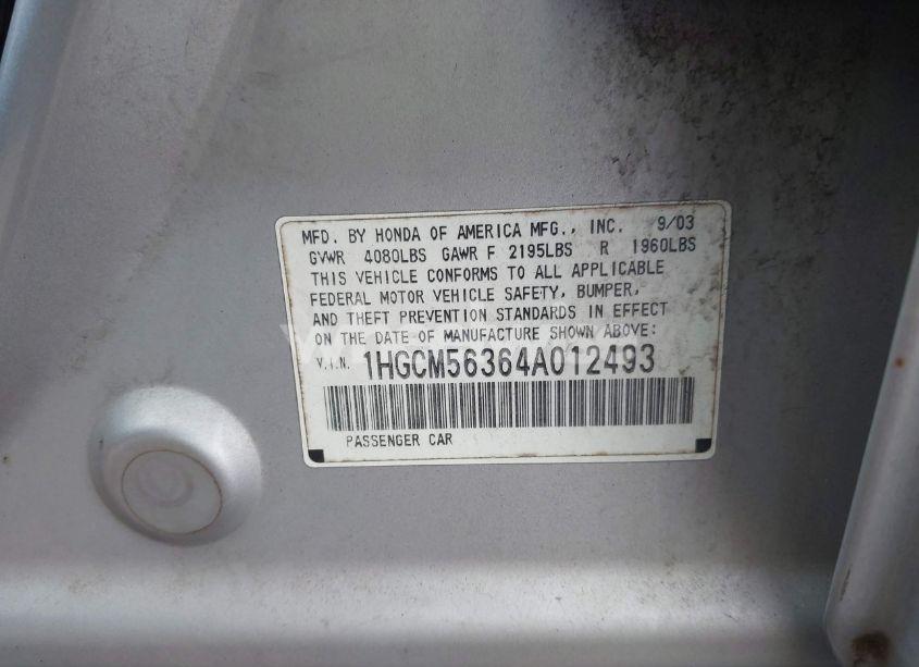 Photo 9 of 2004 Honda Accord 2.4 LX (VIN 1HGCM56364A012493)