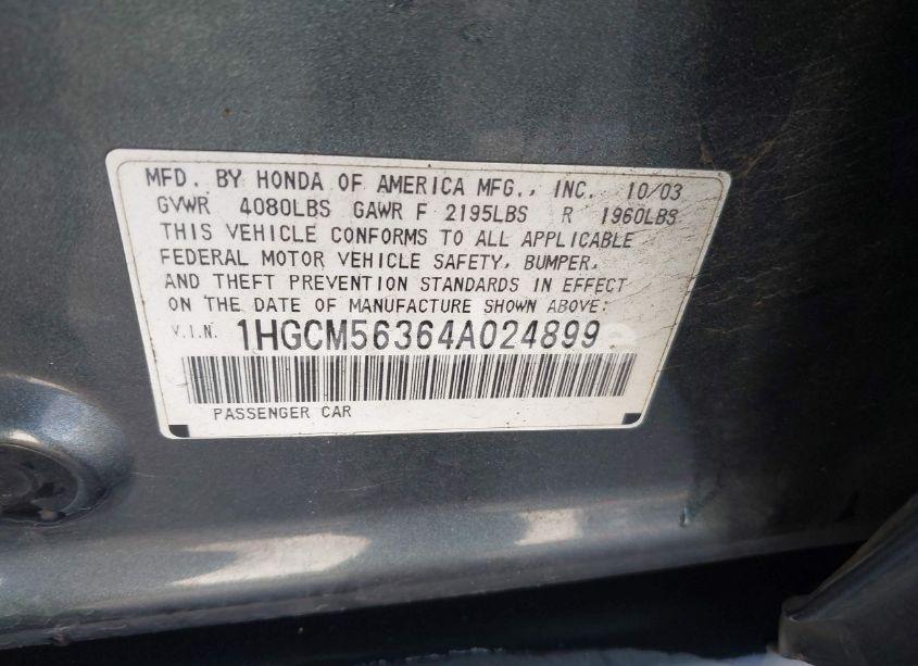 Photo 9 of 2004 Honda Accord 2.4 LX (VIN 1HGCM56364A024899)