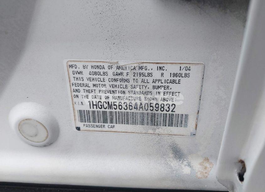 Photo 9 of 2004 Honda Accord 2.4 LX (VIN 1HGCM56364A059832)