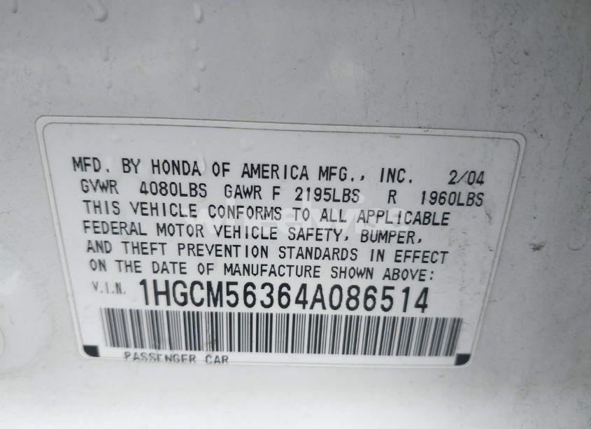 Photo 9 of 2004 Honda Accord 2.4 LX (VIN 1HGCM56364A086514)