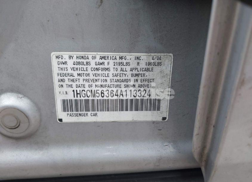 Photo 9 of 2004 Honda Accord 2.4 LX (VIN 1HGCM56364A113324)