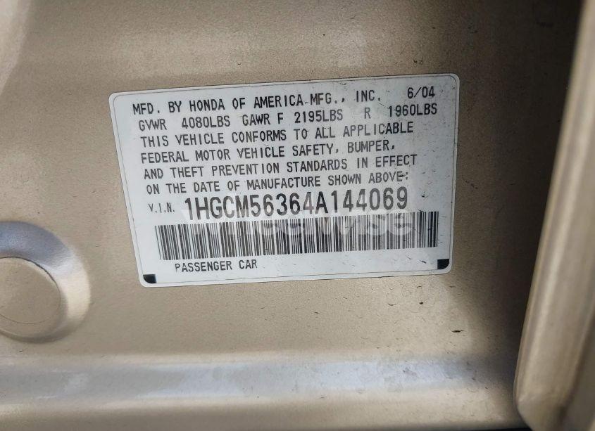 Photo 9 of 2004 Honda Accord 2.4 LX (VIN 1HGCM56364A144069)