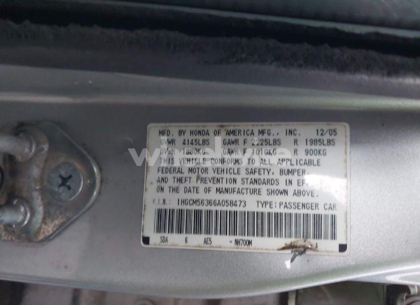 Photo 9 of 2006 Honda Accord 2.4 SE (VIN 1HGCM56366A058473)
