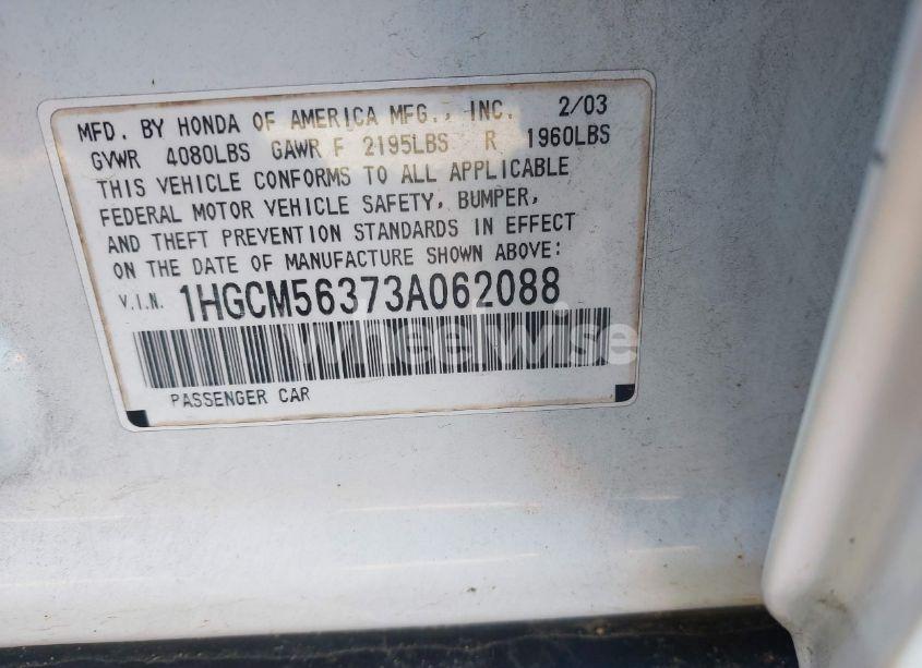 Photo 9 of 2003 Honda Accord 2.4 LX (VIN 1HGCM56373A062088)