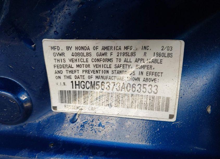 Photo 9 of 2003 Honda Accord 2.4 LX (VIN 1HGCM56373A063533)