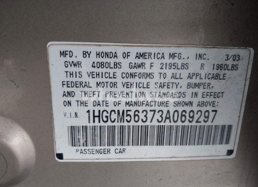 Photo 9 of 2003 Honda Accord 2.4 LX (VIN 1HGCM56373A069297)