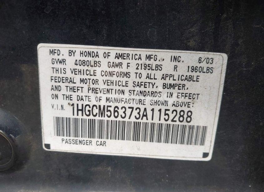 Photo 9 of 2003 Honda Accord 2.4 LX (VIN 1HGCM56373A115288)