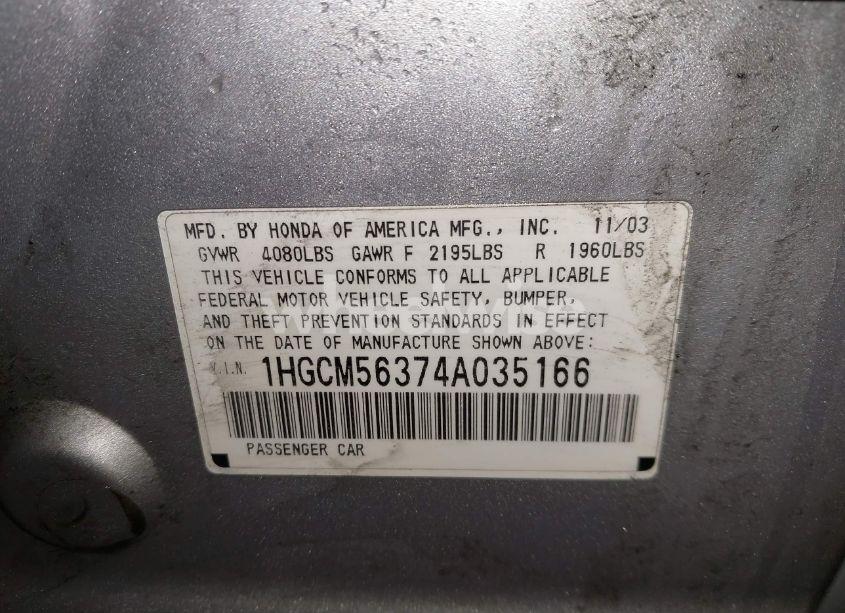 Photo 9 of 2004 Honda Accord 2.4 LX (VIN 1HGCM56374A035166)