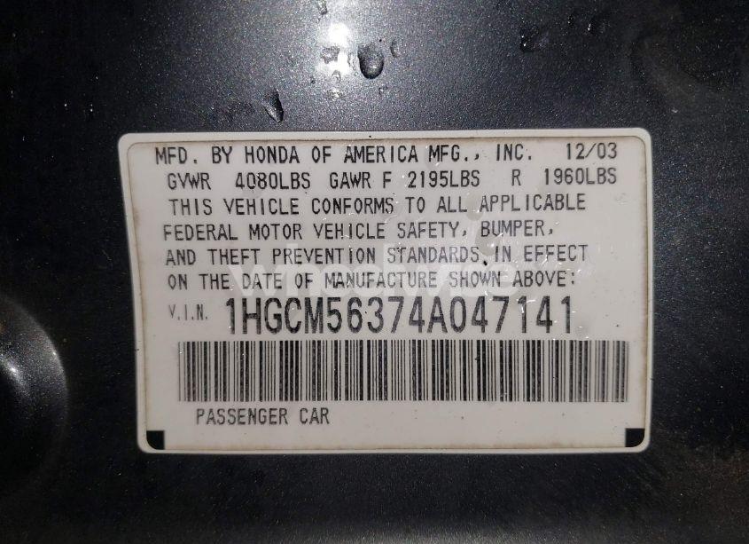 Photo 9 of 2004 Honda Accord 2.4 LX (VIN 1HGCM56374A047141)