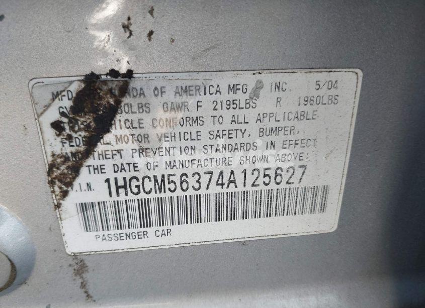 Photo 9 of 2004 Honda Accord 2.4 LX (VIN 1HGCM56374A125627)