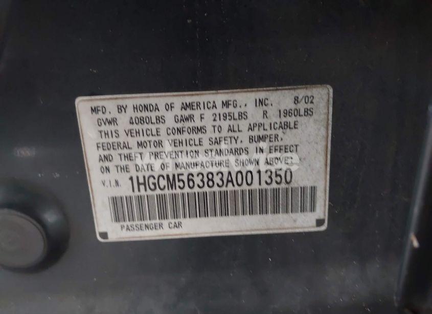 Photo 9 of 2003 Honda Accord 2.4 LX (VIN 1HGCM56383A001350)