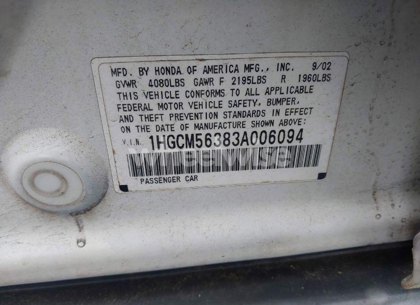 Photo 9 of 2003 Honda Accord 2.4 LX (VIN 1HGCM56383A006094)