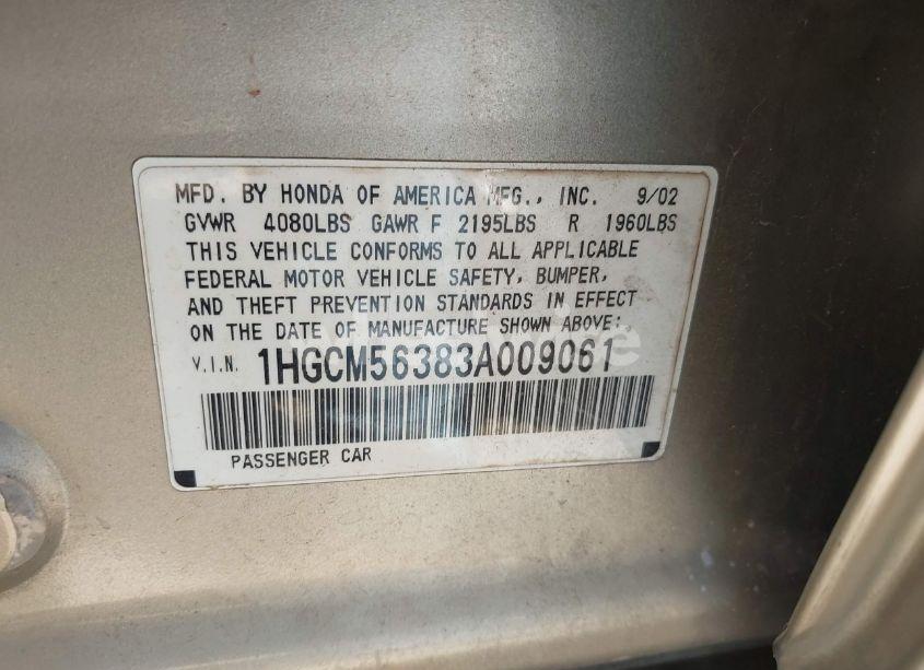 Photo 9 of 2003 Honda Accord 2.4 LX (VIN 1HGCM56383A009061)