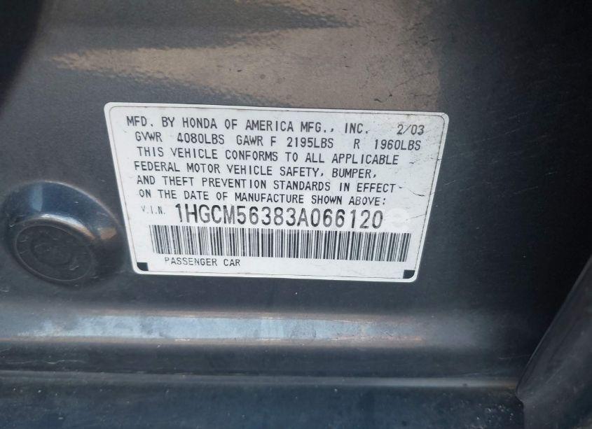 Photo 9 of 2003 Honda Accord 2.4 LX (VIN 1HGCM56383A066120)