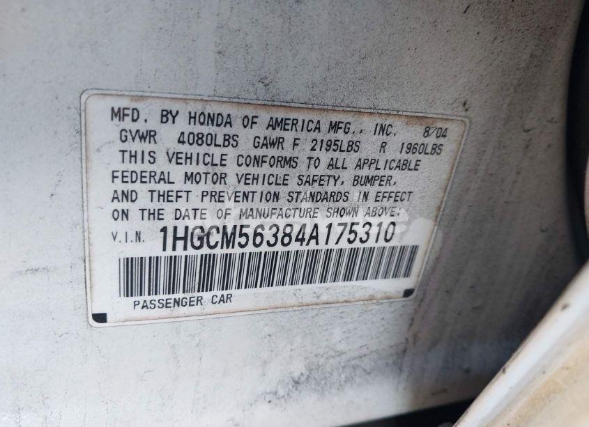 Photo 9 of 2004 Honda Accord 2.4 LX (VIN 1HGCM56384A175310)