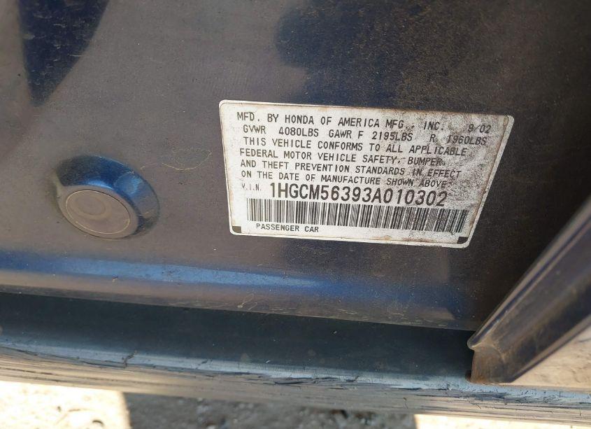 Photo 9 of 2003 Honda Accord 2.4 LX (VIN 1HGCM56393A010302)