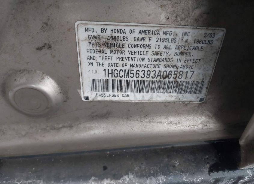 Photo 9 of 2003 Honda Accord 2.4 LX (VIN 1HGCM56393A065817)