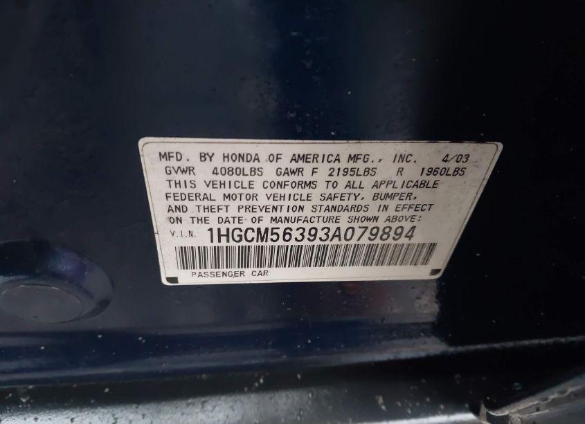 Photo 9 of 2003 Honda Accord 2.4 LX (VIN 1HGCM56393A079894)