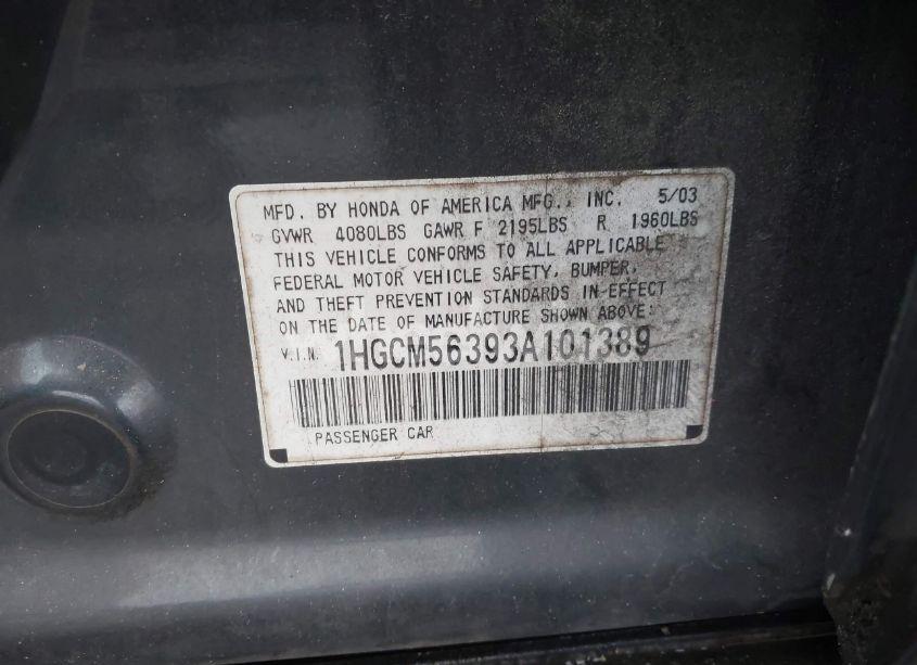 Photo 9 of 2003 Honda Accord 2.4 LX (VIN 1HGCM56393A101389)