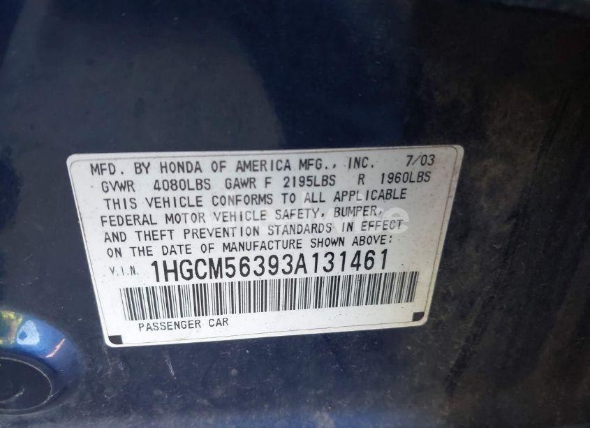 Photo 9 of 2003 Honda Accord 2.4 LX (VIN 1HGCM56393A131461)