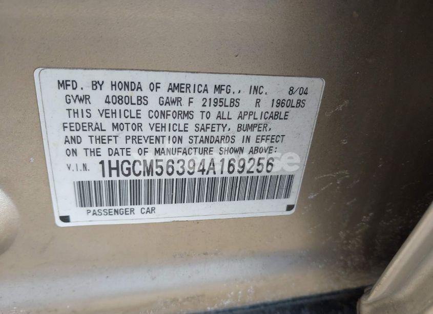 Photo 9 of 2004 Honda Accord 2.4 LX (VIN 1HGCM56394A169256)