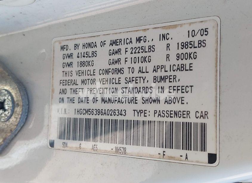 Photo 9 of 2006 Honda Accord 2.4 SE (VIN 1HGCM56396A026343)